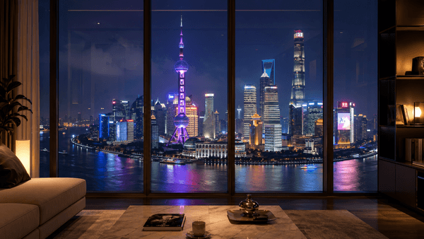 Apartment view of the Lujiazui Pudong skyline — convenient for finance and consulting commutes