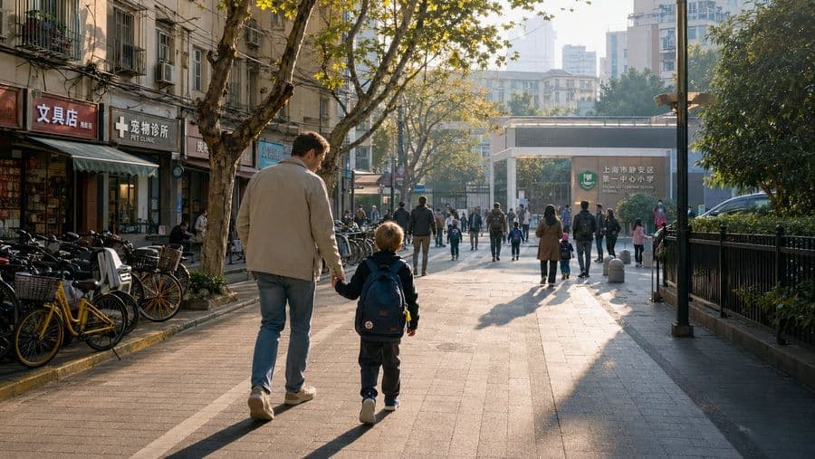 Parent walking child to school in Shanghai — independent, parent-first school advice