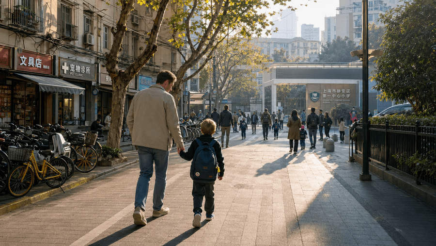 Parent walking child to school in Shanghai — independent, parent-first school advice
