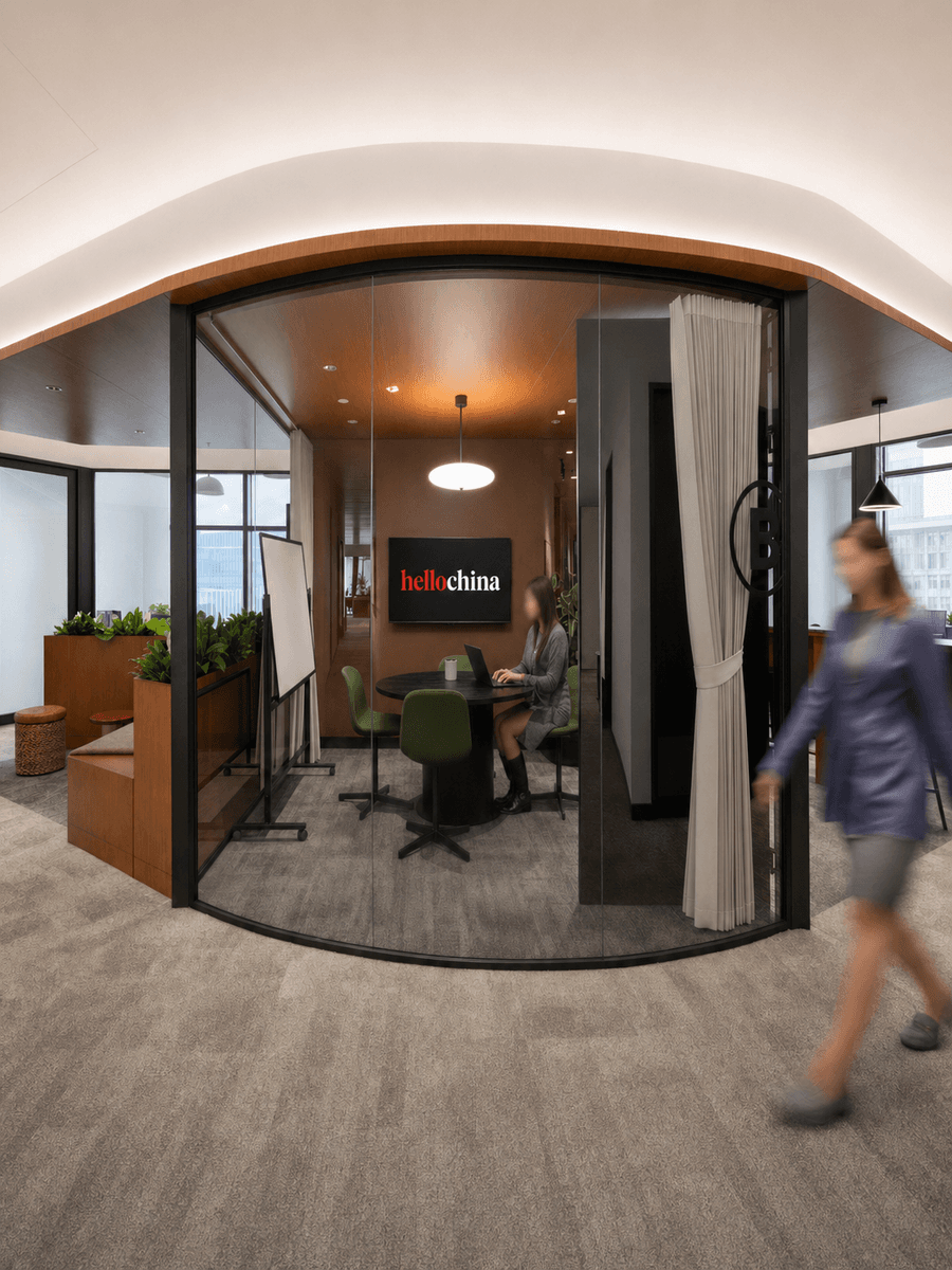 Hello China founder in a Shanghai office meeting room — independent, parent-first school advice