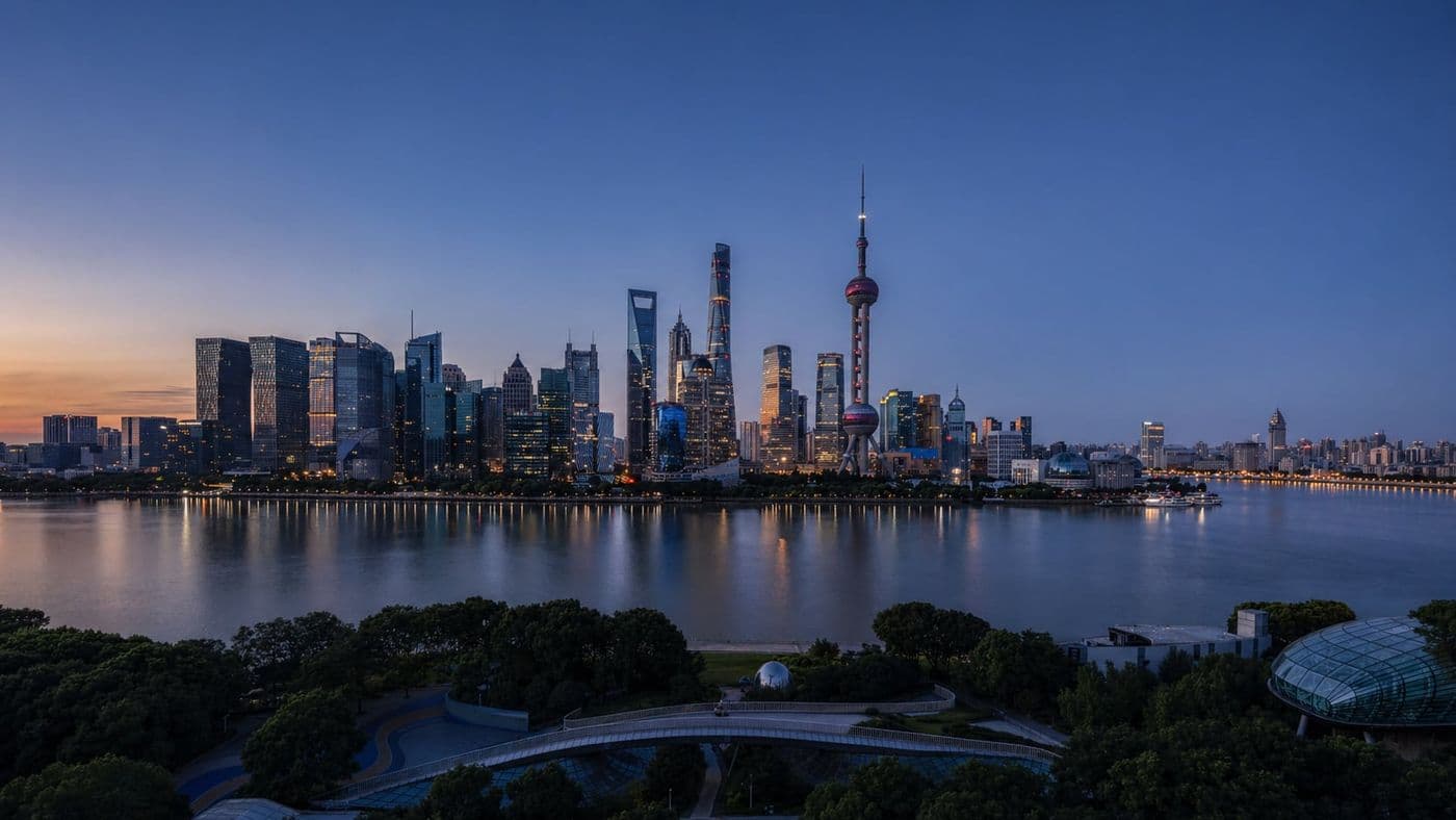 Shanghai skyline at dusk — Pudong from the Bund, Hello China relocation services