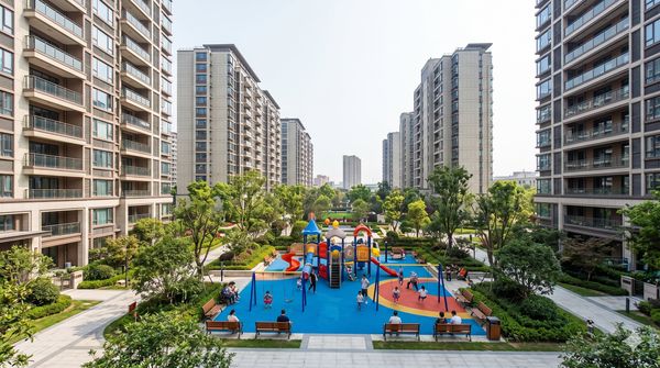 Family compound playground in Jinqiao, Pudong — international school cluster and family-first living