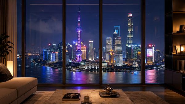 Apartment view of the Lujiazui Pudong skyline — convenient for finance and consulting commutes
