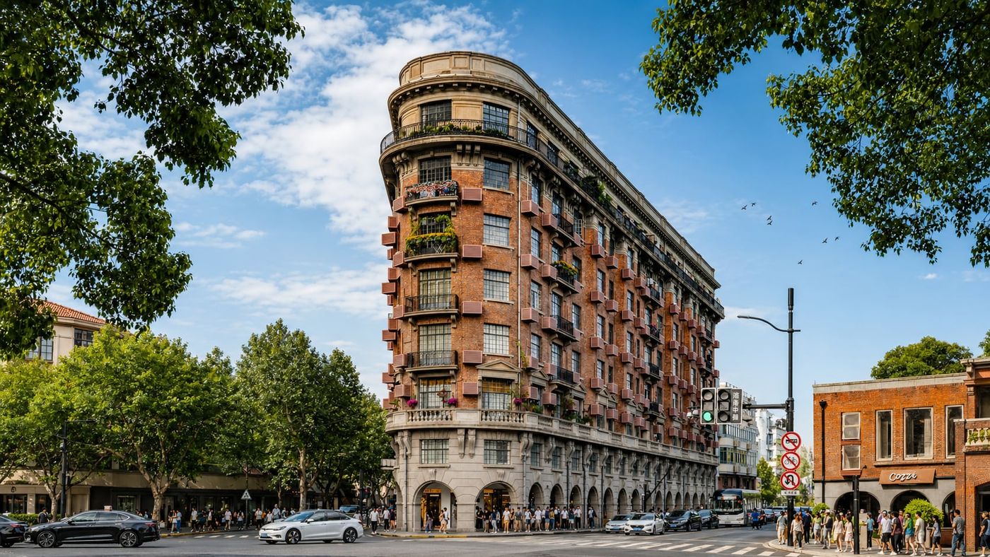 Modern Shanghai apartment with tree-lined street view — Hello China apartment finding service