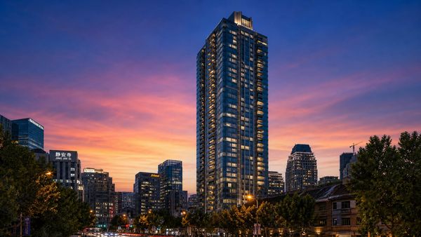 Premium high-rise residential tower in Shanghai's Jing'an district — central, polished, well-connected