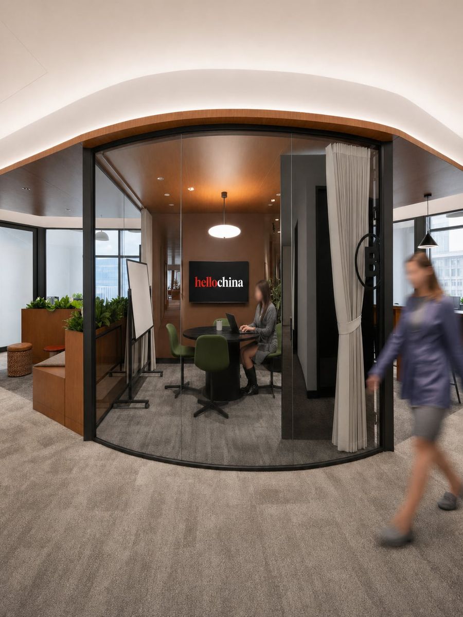 Hello China founder in a Shanghai office meeting room — independent, parent-first school advice